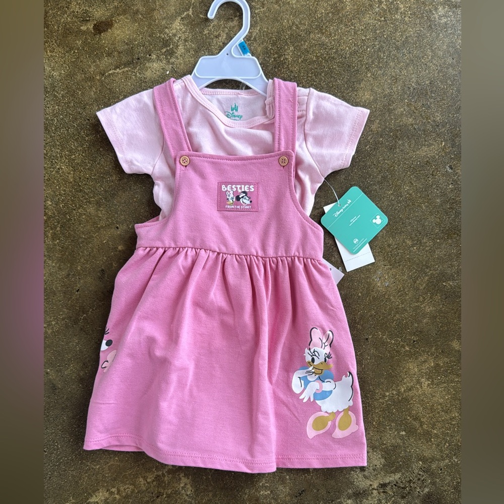 Disney Pink Daisy Duck Overall Dress and Tee Set